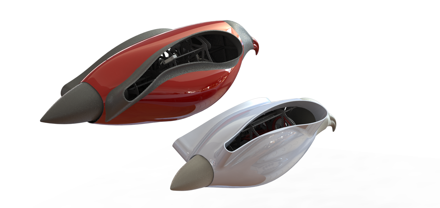 Fuselage concept — open body showing internal mechanism