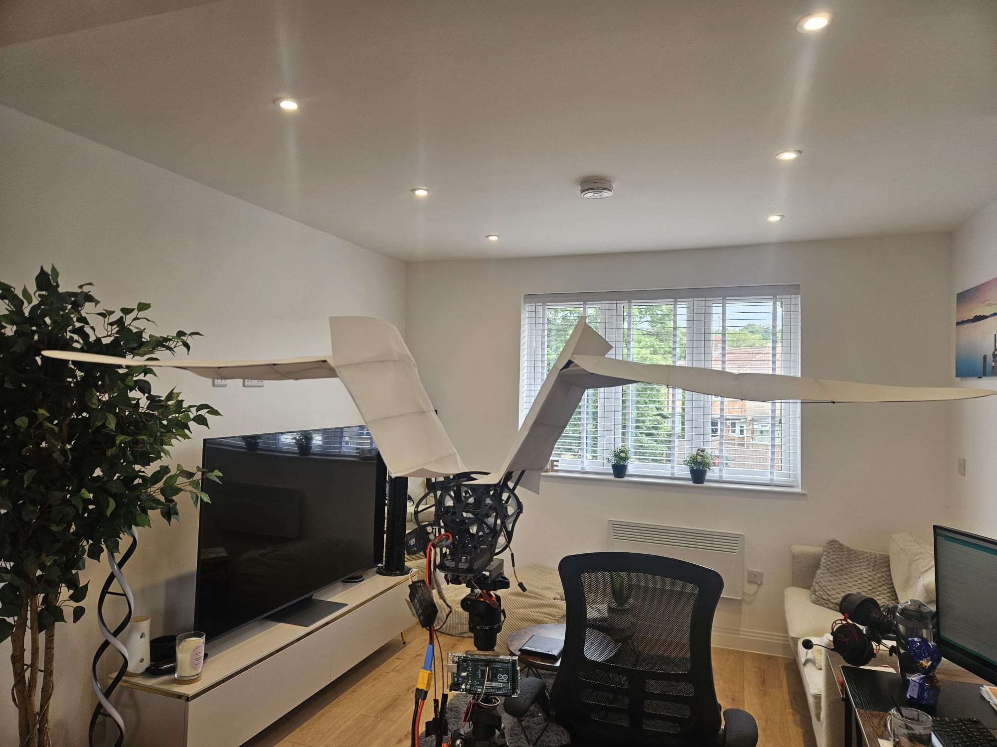 DroneAvion on test rig — full wingspan with electronics and data acquisition